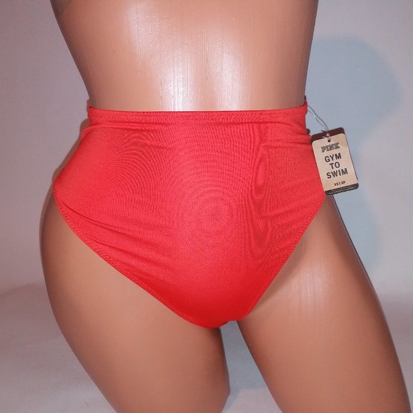 Victoria Secret PINK Swim Bikini Bottom XS Solid Red High Waist‎ Cheeky Rise - Picture 1 of 8